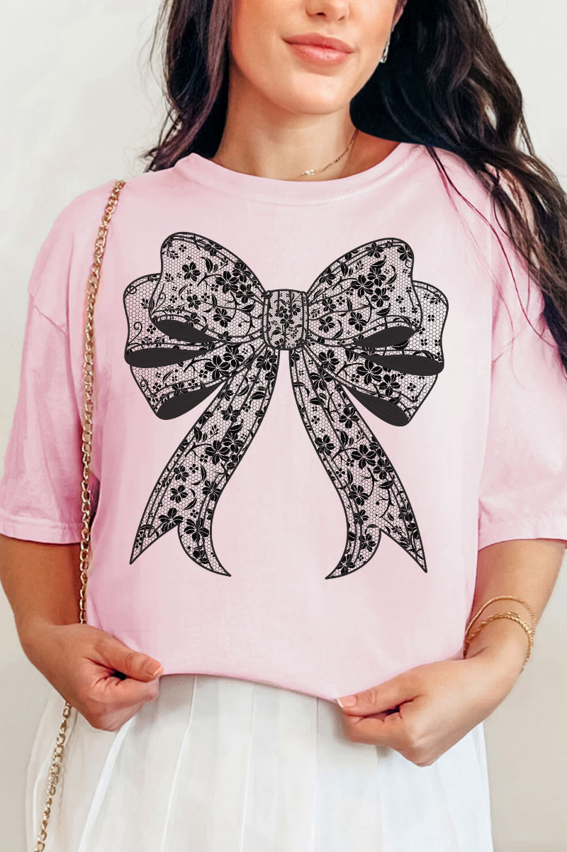 Black Lace Bow Comfort Colors Adult Ring-Spun Cotton Tee