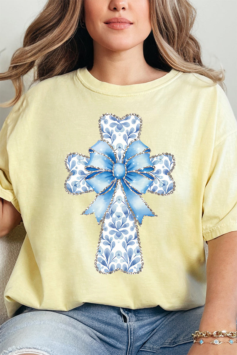 Blue Chinoiserie Cross Comfort Colors Adult Ring-Spun Cotton Tee