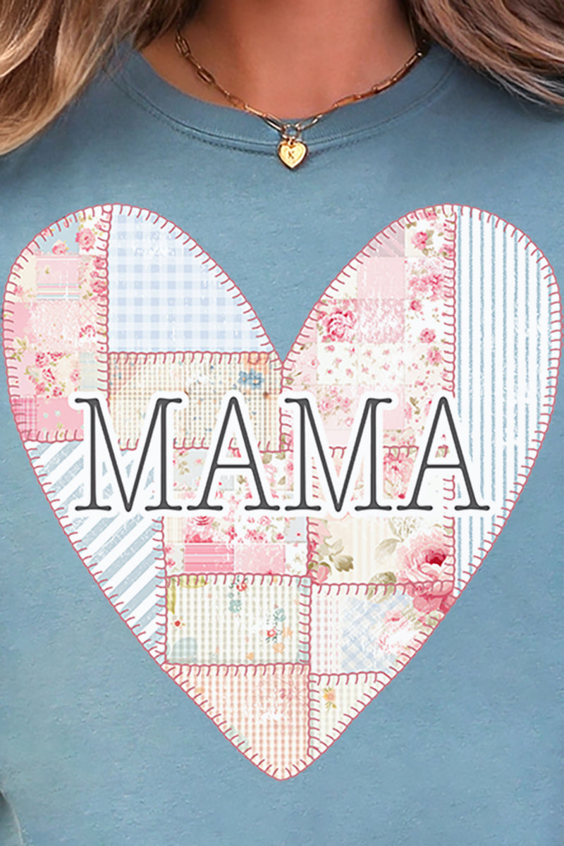 Faux Patchwork Quilt Mama Heart Comfort Colors Adult Ring-Spun Cotton Tee