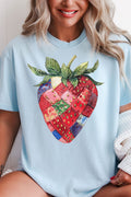 Faux Patchwork Strawberry Comfort Colors Adult Ring-Spun Cotton Tee