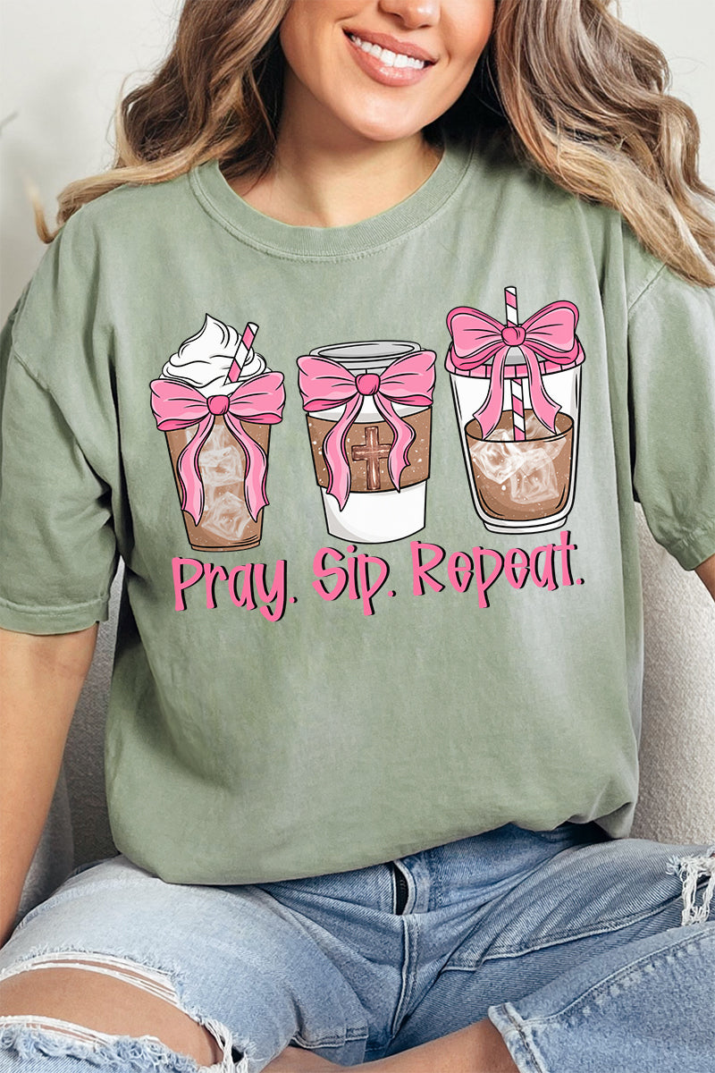 Pray Sip Repeat Comfort Colors Adult Ring-Spun Cotton Tee