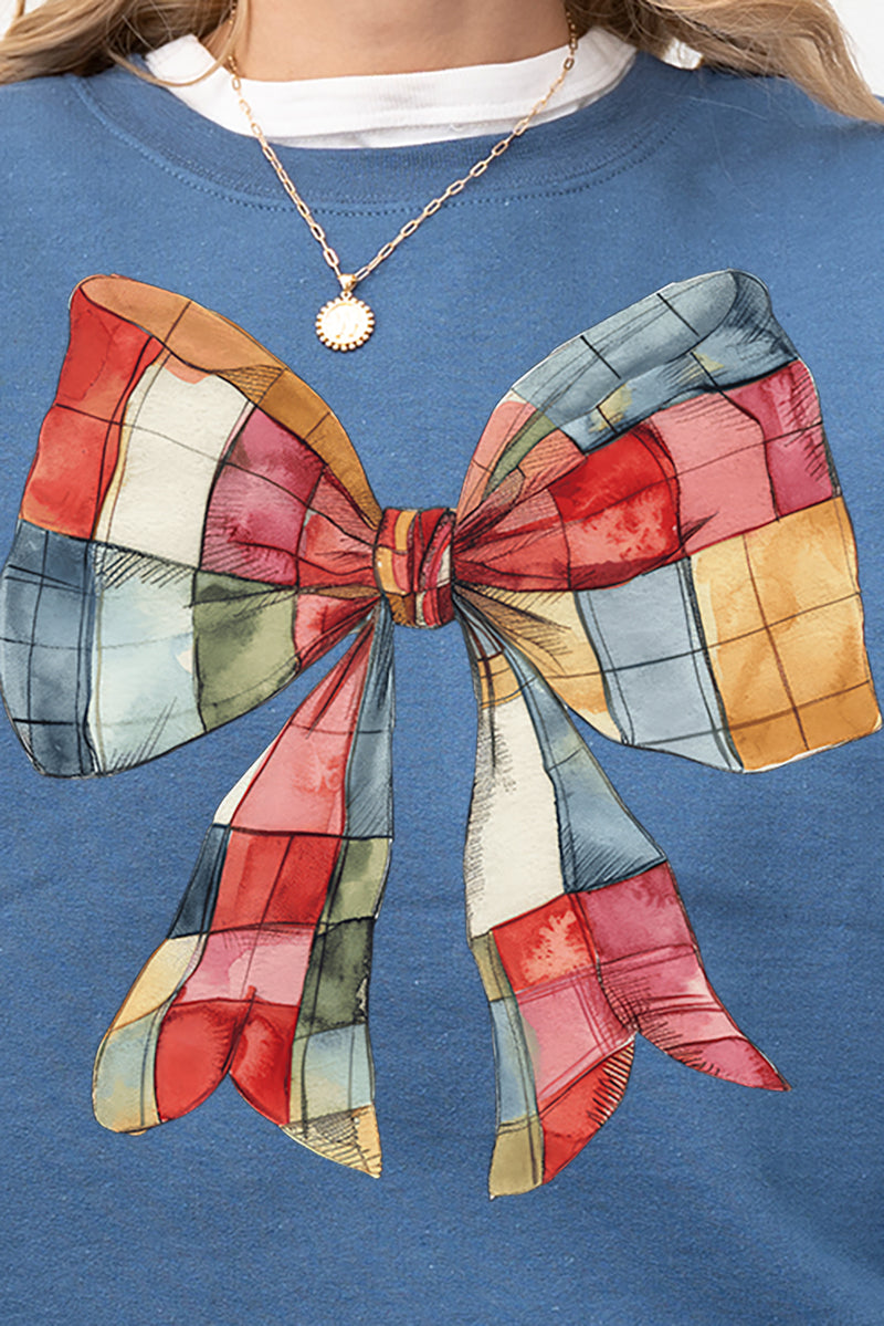 Faux Patchwork Red Bow Heavy-weight Crew Sweatshirt product image 2