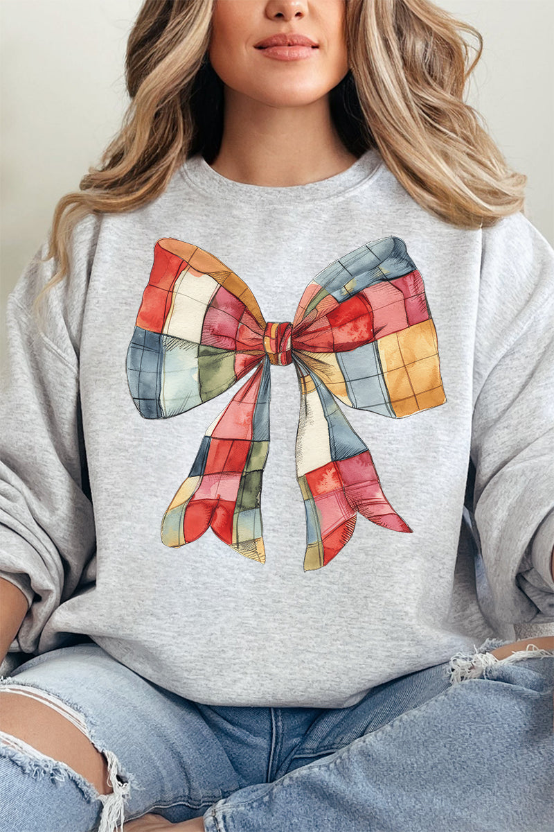 Faux Patchwork Red Bow Heavy-weight Crew Sweatshirt product image 13