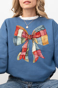 Faux Patchwork Red Bow Heavy-weight Crew Sweatshirt product image 1