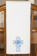 Blue Chinoiserie Cross Waffle Kitchen Towel