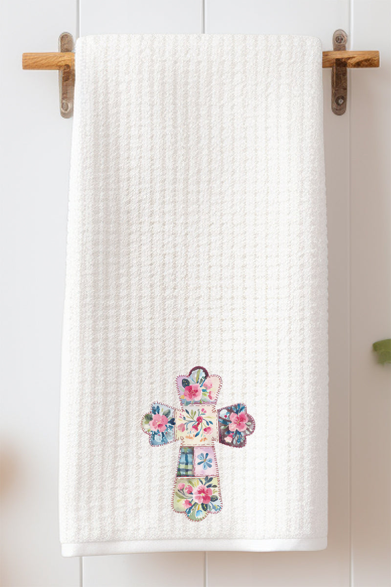Faux Quilted Cross Waffle Kitchen Towel