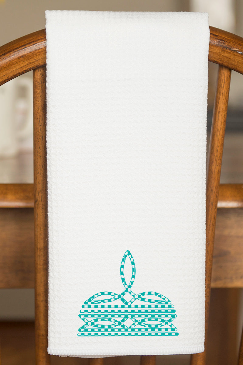 Turquoise Checkered Boot Stitch Waffle Kitchen Towel